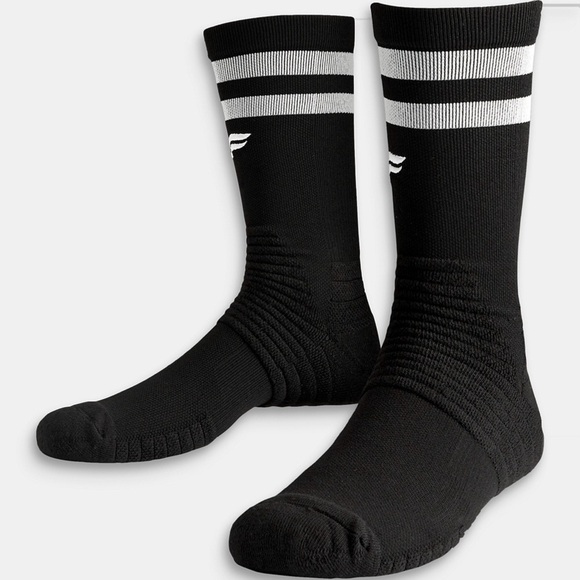Fabletics Mens Performance Crew Sock Black Grey Stripe Black Logo LARGE NWT - Picture 1 of 6
